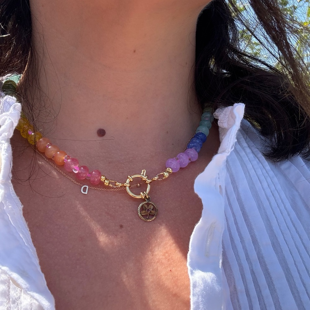 Anthropologie inspired rainbow necklace w sailor clasp and vintage clover charm